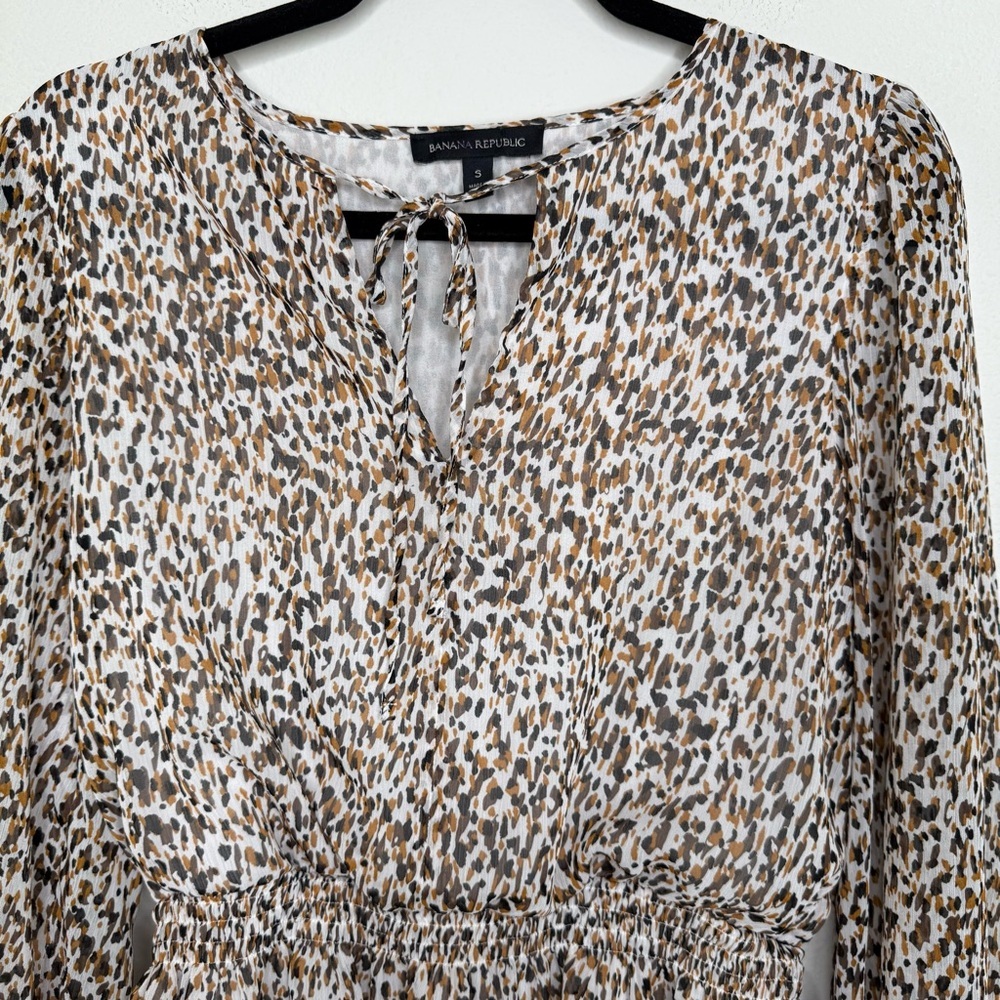 Banana Republic Leopard Print Long Sleeve Blouse Brown Gold Size Small - Picture 3 of 13